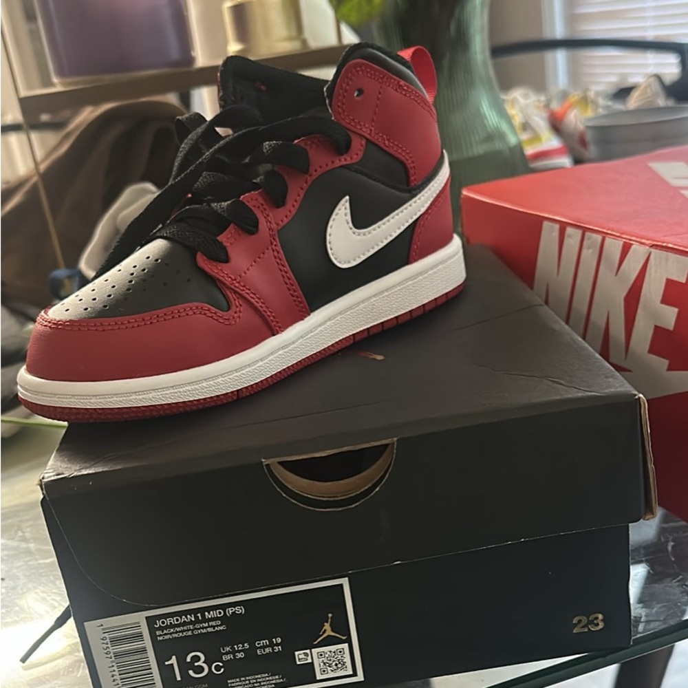 Nike Kids Red Black White High-Top Sneakers